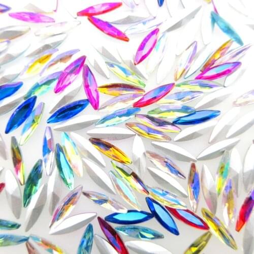 AB Colors nice glass Crystal strass pointback 4*15mm Navette Horse eye shape glue on rhinestones handicraft diy decorations
