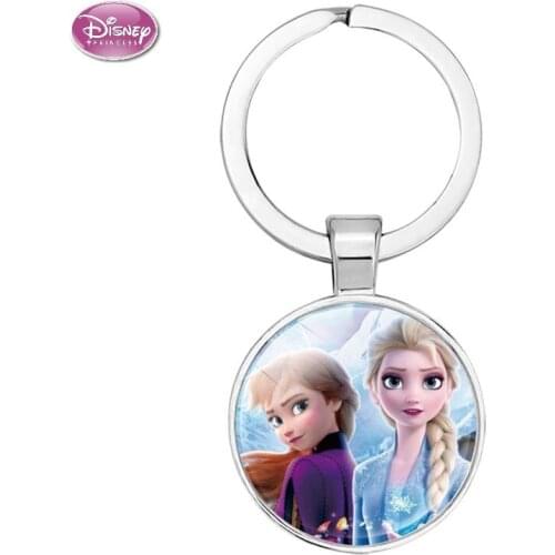 Disney Frozen 2 Princess Aisha Anna Time Gem Alloy Key Chain Key Ring 25mm Jewelry Make Up Toys For Kids Girls Birthday Gifts