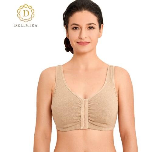 DELIMIRA Womens Plus Size Racerback Front Closure Post Surgery Wireless Cotton Comfort Bra