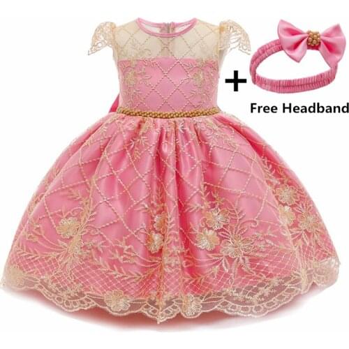 Toddler Kids Baby Girl Dress Princess Pink Tutu Dress 12M Birthday Party Formal Dress With Pearls Lace Ball Gown For Baby Girls
