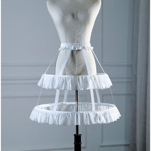 Women 2 hoops Crinoline petticoat with Two Layers Ruffles Bridal Petticoat for Wedding Cosplay Underskirt Tutu