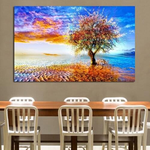 JQHYART Home Decor Abstract Colorful Earth Trees Artistic Painting Print on Canvas Wall Picture Modern No Frame Painting