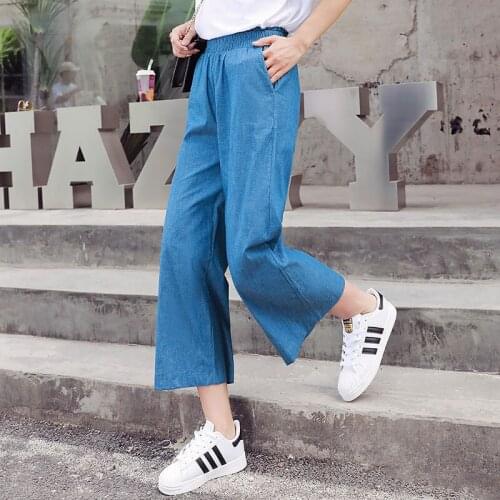 Denim Casual Ankle-Length Pants Plus Size Spring Summer Fashion Women Jeans High Waist Loose Thin Wide Leg Jeans Cotton