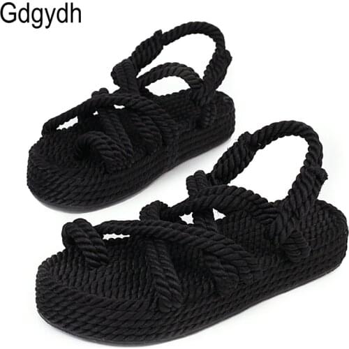 Gdgydh 2021 New Summer Vintage Woman Flip Flops Beach Sandals Ladies Rope Sandals Platform Heel Casual Shoes Flats Comfortable