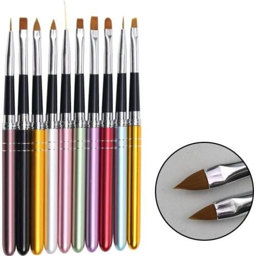 Metal Color Rod Nail Brush 10 Colors 10 Models Nail Brush Carving Pen Phototherapy Pen Line Drawing Pen Wholesale