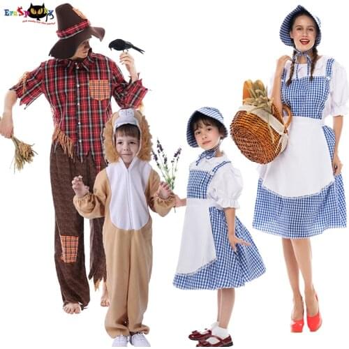 Eraspooky Classic Forest Fairy Tale Lion/Scarecrow/Dorothy Cosplay Halloween Costume For Adult Kids Family Group Fancy Dress