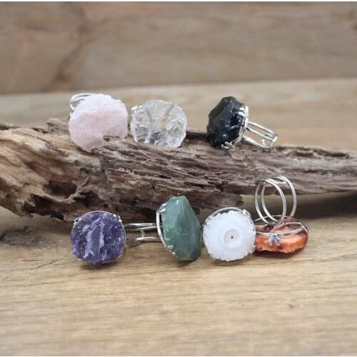 Raw Stone Irregular Beads Adjustable Rings Healing Crystal Quartz Amethysts Agates Drusy Ring Women Jewelry Dropshipping,QC4045