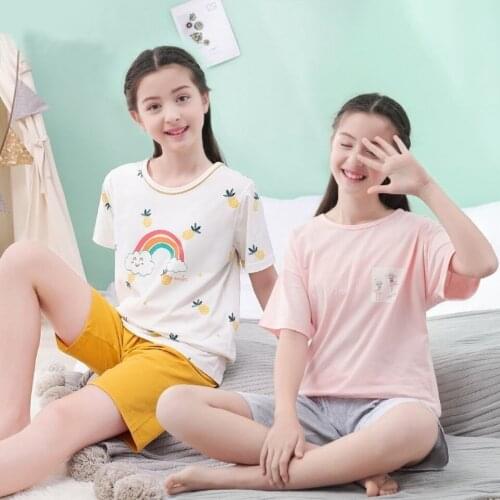 Summer Childrens Pajamas Short Sleeve Pyjamas Kids T-shirt+shorts 2pcs Cartoon Pajamas For Girls Boys Teens Sleepwear Nightwear