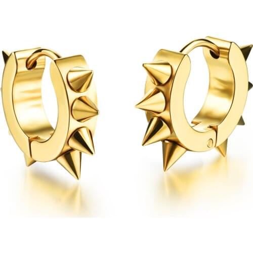 Personality Stainless Steel Rivet Design Hoop Earrings For Man Rock Punk Style 316L Steel 4mm*13mm Men Jewelry Earrings 3 Colors