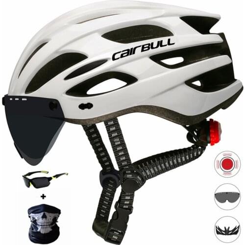 2021 Ultralight Cycling Helmet with Removable Visor Goggles Bike Taillight Intergrally-molded Mountain Road MTB Safe Helmets