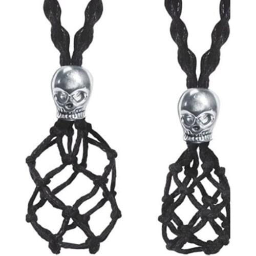 Macrame Stone-holder Necklaces with Skull Charm Black Crystal Pouch Necklace Net Keepsake Adjustable Empty Stone Basket 25-35mm