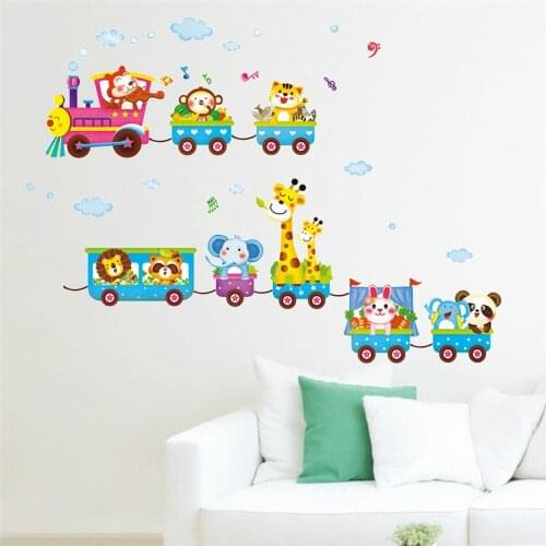 Lovely Cartoon Animals By Train Wall Sticker For Kindergarten Kids Bedroom Home Decoration Diy Safari Wall Mural Art Pvc Decals