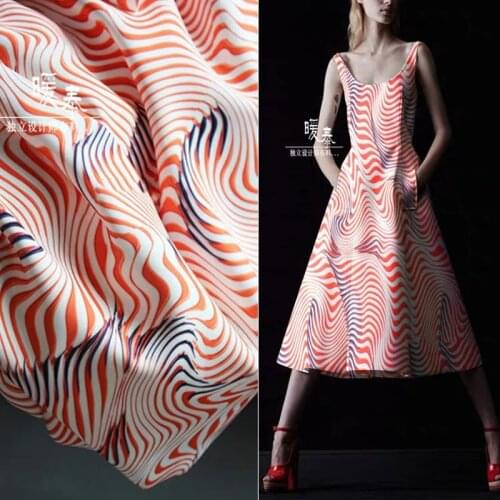New Printed Cotton Fabric Wave Stripe Zebra Texture Air Layer Scuba Fabric DIY Cheongsam Doll Decor Suit Dress Designer Fabric