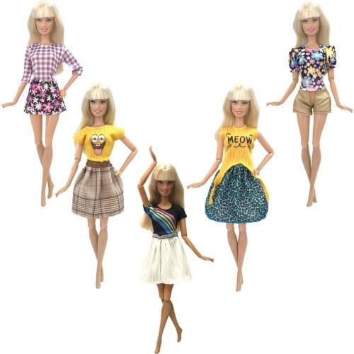 NK 5 Set Newest Doll Beautiful Dresses Daily Fashion Clothes Casual Dress For Barbie Accessories Doll Best Child Girls Gifts 4X