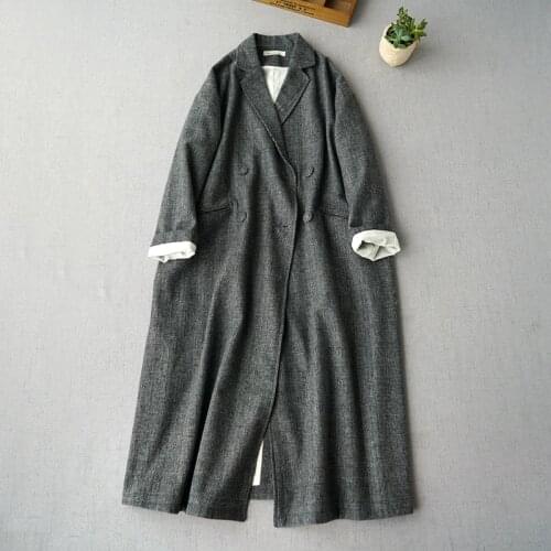 Spring Autumn New Arrivals Women All-match Casual Loose Plus Size Japanese Style Brief Houndstooth Woolen Trench Overcoats