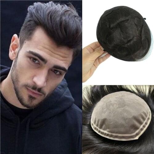 Oupee for men Real Human Hair Men Toupee Male Hair Unit Mono Lace With Npu Around Mens Wigs 7x9 Inch