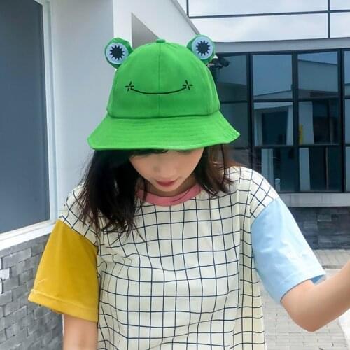 Women Fashion Frog Bucket Hat For Summer Autumn Plain Woman Panama Outdoor Hiking Beach Fishing Cap Sunscreen Female Sunhat Bob