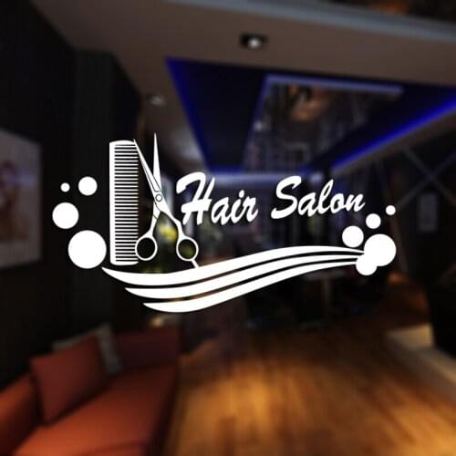 Hair Salon Barber Shop Sticker Name Scissors Decal Neutral Haircut Poster Vinyl Wall Art Decals Decor Windows Decoration