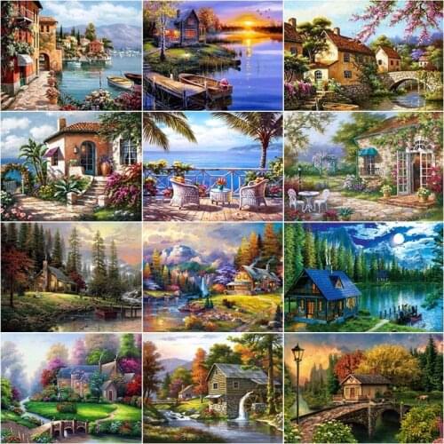 PDMDOG 5D DIY Diamond Painting Landscape Full Square/Round Diamond Embroidery Mosaic House Spring Decorations Home