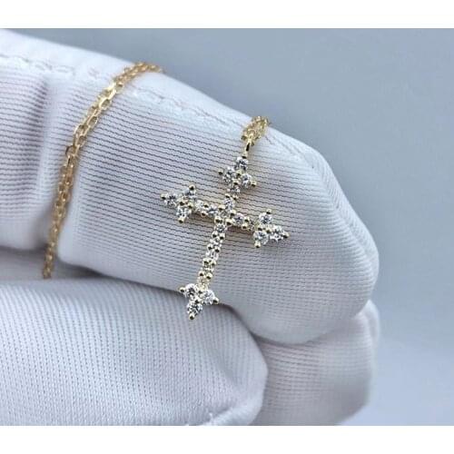 CxsJeremy Solid 14K 585 Yellow Gold Moissanite Cross Pendants For Women Necklace for Engagement Christmas Gifts Fine Jewelry