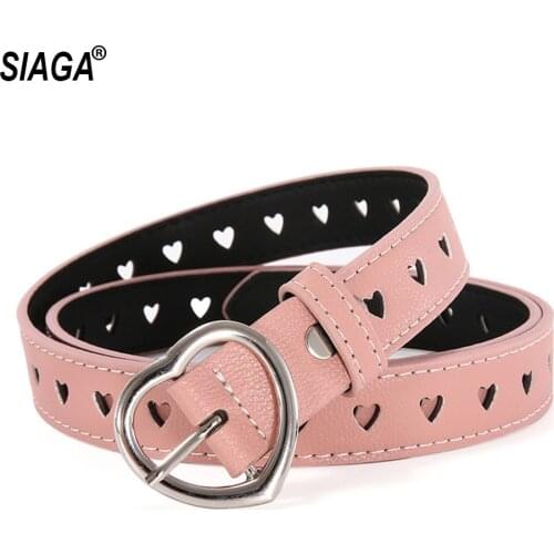 Retro Internet Celebrity Heart-shaped Leather Belts Buckle Metal Metal Pink Belt for Women 2.3cm Width Accessories AK028