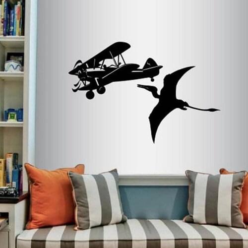 Airplane and Pterodactyl Wall Vinyl Decal Aircraft Art Sticker Plane Dinosaur Boys Kids Nursery Bedroom Playroom Wall Decor5103