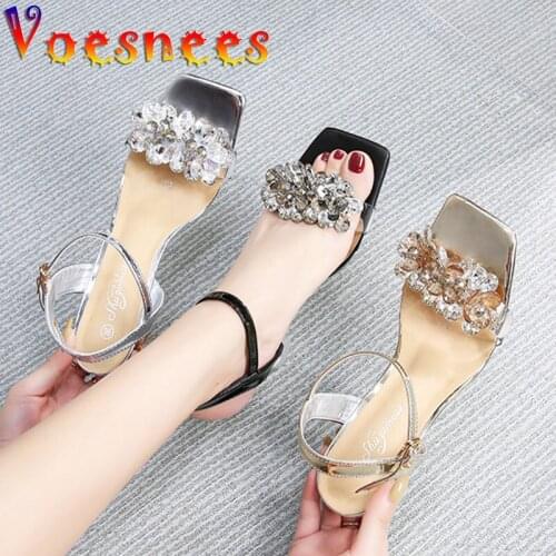 Sexy Shining Diamond Decorate PVC Transparent Vamp Women Sandals Summer Party Fashionable Easy Matching Crystal High Heel Shoes