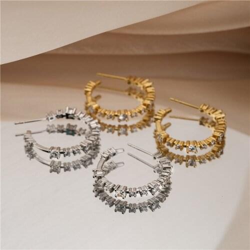 HECHENG,Earring Stud Type C Earrings,Zircon Exquisite Piercing Earring Jewelry,Geometry Creatiive Fine Accessroies