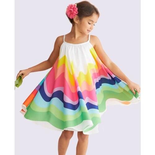 2020 Girls Chiffon Princess Dress Summer Toddler Kids Strap Rainbow Party Casual Sundress Childrens Vestido Clothes for Girls