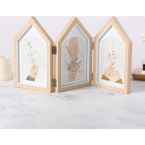Roof Type Korean Wooden Picture Frame Jewelry Shop Student Gift Folding Photo Frame Home Crafts Decoration