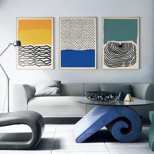 Modern Blue Yellow Green Abstract Line Painting Canvas Posters Print Nordic Wall Art Decorative Pictures Living Room Home Decor