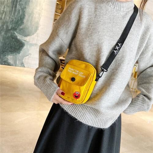 Women Canvas Handbags Korean Mini Student Bag Cell Phone Bags Simple Small Crossbody Bags Casual Ladies Flap Shoulder Bag