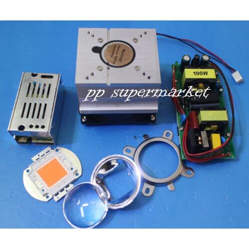 100W DIY led grow light 380-840nm kit,chip+driver+heatsink fan +60Degree lens