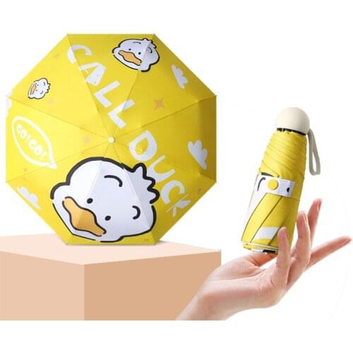 Windproof Mini Umbrella Portable 3 Folding Cartoon Umbrella Rain Women Small Men Duck Umbrella Kids Sun Protect Anti UV Parasol