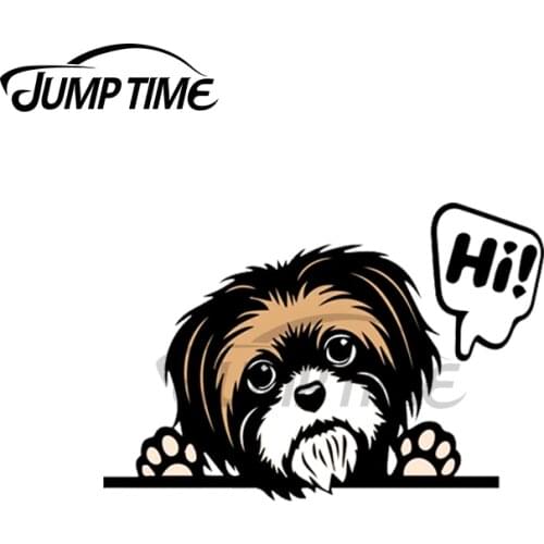 Jump Time 13 x8cm For Shih Tzu Dog Breed Peeking Dogs Vinyl Car Stickers Creative Graffiti Sticker Waterproof Window Trunk Decal