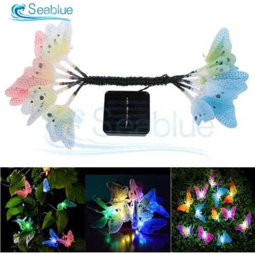 12 LED Solar Powered Butterfly Fiber Optic Fairy String Lights Waterproof Christmas Outdoor Garden Holiday Decoration Lights