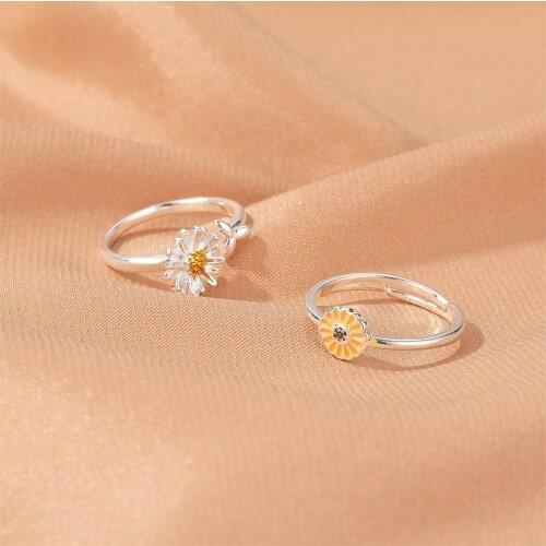 Japanese Korean Ring Daisy Flower Rings For Women Sunflower Ring Jewelry Silver Plated Color Rings Jewellery Anel Anillos S163