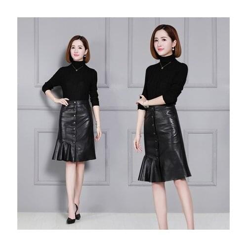 Top brand Genuine New Fashion Sheep Leather Skirt K12 high quality