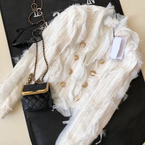 Autumn Winner Fashion Women Luxury Tassel Double Breasted White Jacket Coat Female Casual Outerwear Ddxgz3