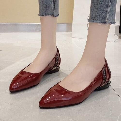 Big Size 41 Ol Office Lady Shoes Women Flats Pointed Toe Boat Shoes Back Bling Ladies Shoes Low Heels Dress Shoes Autumn 8635L
