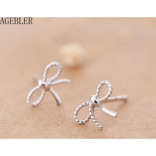 Sweet Jewelry for Women Girl Gift S925 Sterling Silver Stud Earrings Simple Style Hollow Bow Earrings Female Brinco