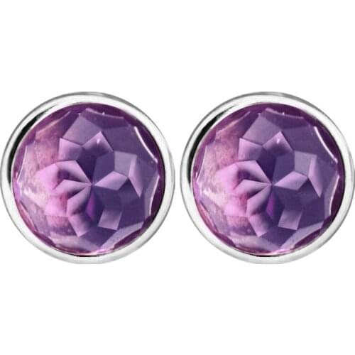 February Stud Earring With Amethyst 100% Authentic Sterling-Silver-Jewelry Free Shipping