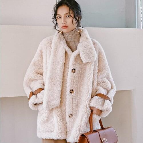 Winter Women High Quality faux lambswool Fur OverCoats Luxury short casual Thick Warm Plus Size female 2019 beige lady fashion