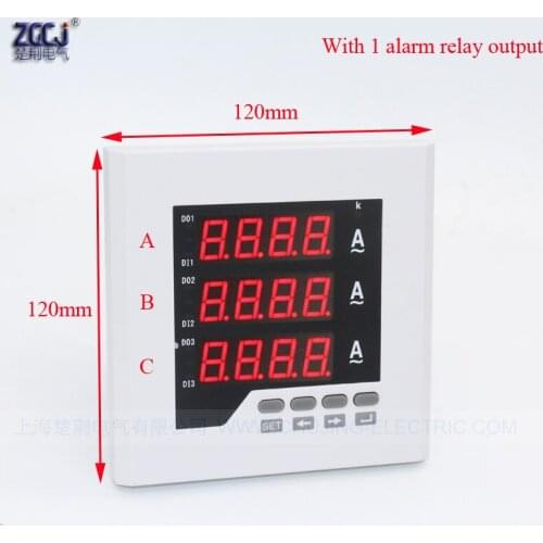 120*120mm 3 phase ampere meter with over / under current alarm output current panel instrument with switch signal output