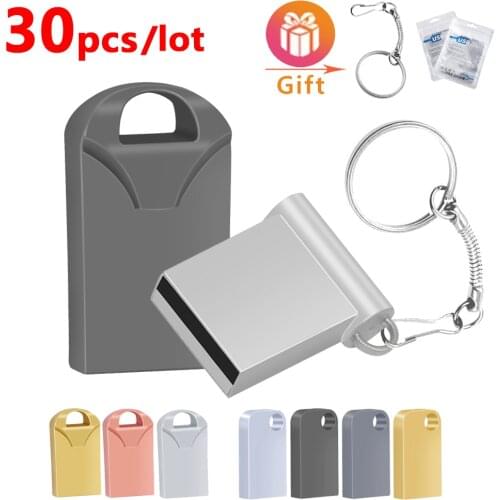 30pcs metal USB 2.0 USB Flash Drive 4GB 8gb 128gb 32hn 64GB Metal Pen Drive USB Memory Stick Pen drive With Key Ring free logo