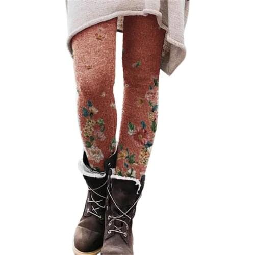 50%HOT Leggings Floral Print Long Skinny Pants Women Floral Print Elastic Waistband Trousers for Autumn