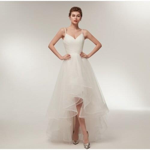 ANGELSBRIDEP Plus Size High Low Wedding Dresses 2021 Spaghetti Straps Tulle Vestidos De Noiva Formal Bride Dress Online Hot Sale