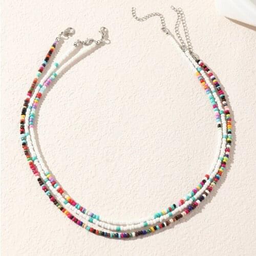 Bohemian Hand-Worn Colorful Rice Bead Necklace Japanese and Korean Style Fashion Stacking Style Temperament Girl Accessories