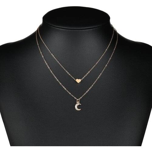 Summer Gift Crystal Moon Heart Chocker Boho Chain Multilayer Choker Necklace for Women Necklaces Pendants Collier Femme Bijoux