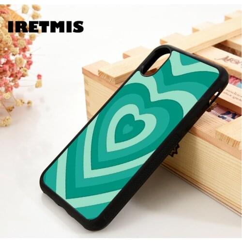 Iretmis 5 5S SE 2020 6 6S TPU Silicone Rubber Phone Case Cover for iPhone 7 8 Plus X Xs 11 12 MINI Pro Max XR Teal Green Hearts